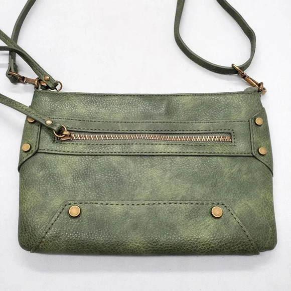 Chicos Purse Green Faux Leather Odette Crossbody Bag Studded Utilitarian Boho - Picture 3 of 16